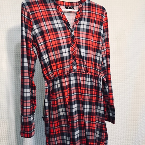 No Connect Red Navy Flannel Buttonup Dress - Picture 2 of 6